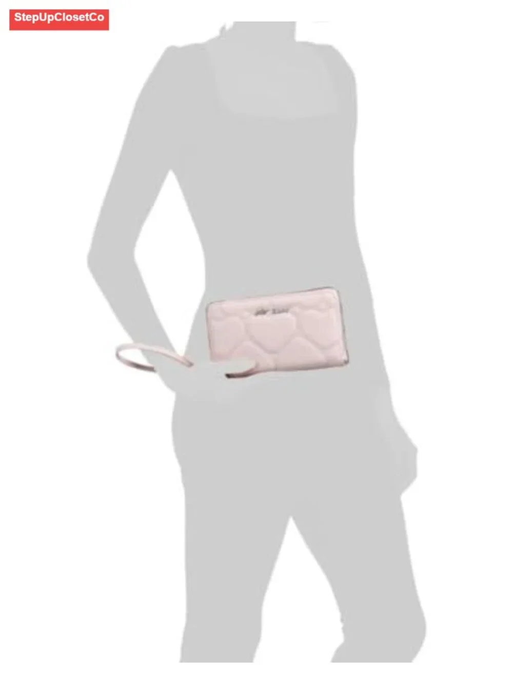 Quilted Heart Zip Around Wallet with Wristlet Strap Faux Leather